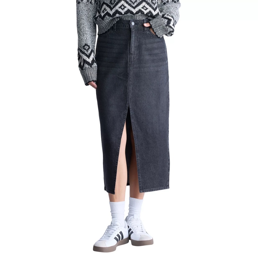 NWT Buffalo Jeans Samantha Worn Denim Midi Skirt Black Size 29 Size 31